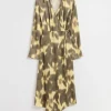 Online & Other Stories Asymmetric Midi Wrap Dress Brown and Yellow