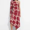 Online & Other Stories Asymmetric One-Shoulder Midi Dress Red Florals