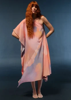 Sale & Other Stories Asymmetric One-Shoulder Midi Dress Orange Print