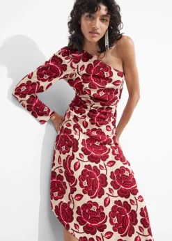 Online & Other Stories Asymmetric One-Shoulder Midi Dress Red Florals