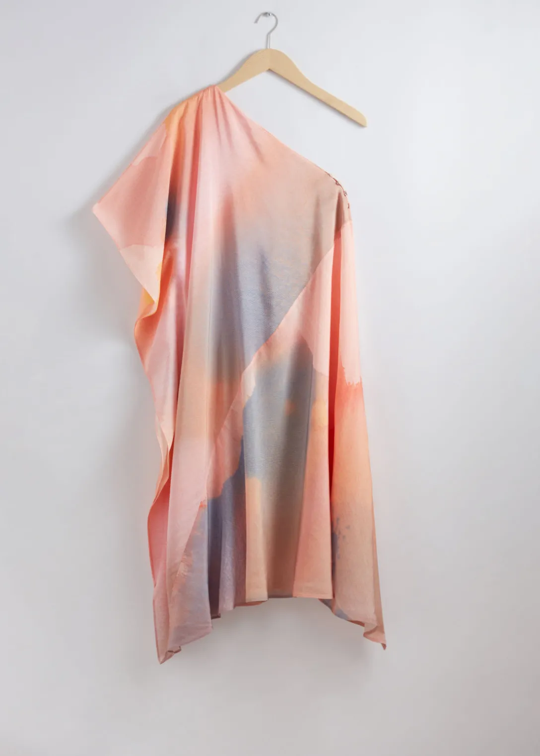 Sale & Other Stories Asymmetric One-Shoulder Midi Dress Orange Print