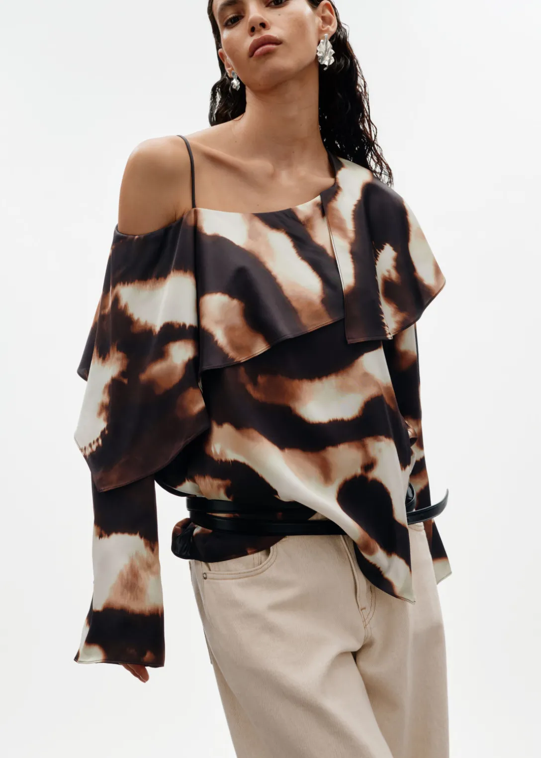 Best Sale & Other Stories Asymmetric Satin Blouse Brown