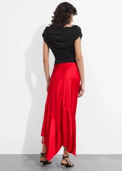 Shop & Other Stories Asymmetric Satin Midi Skirt Red