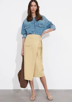 Shop & Other Stories Asymmetric Wrap Midi Skirt Beige