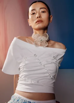 Online & Other Stories Beaded Off-Shoulder Top White