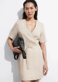 Online & Other Stories Belted Linen Mini Dress Beige