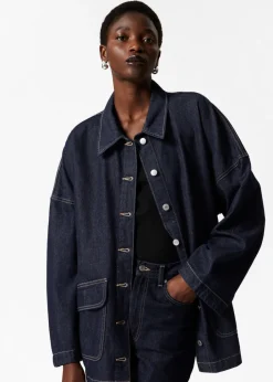 Outlet & Other Stories Belted Oversized Denim Jacket Blue