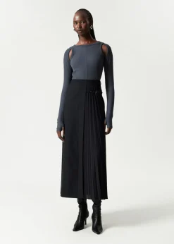 Clearance & Other Stories Belted Pleated Maxi Skirt Black