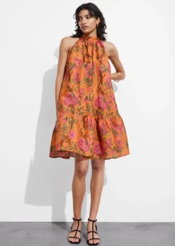Sale & Other Stories Bow-Detailed Mini Dress Orange Print