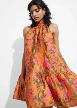 Sale & Other Stories Bow-Detailed Mini Dress Orange Print