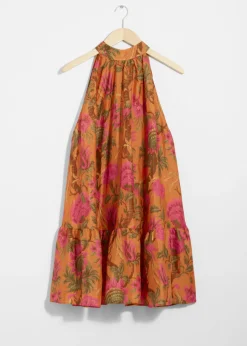 Sale & Other Stories Bow-Detailed Mini Dress Orange Print