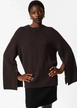 Fashion & Other Stories Button-Detailed Merino Sweater Dark Brown