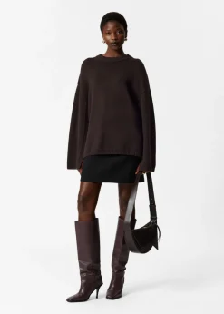 Fashion & Other Stories Button-Detailed Merino Sweater Dark Brown