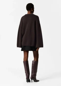 Fashion & Other Stories Button-Detailed Merino Sweater Dark Brown