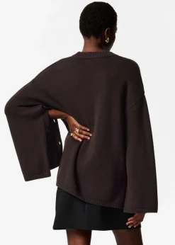 Fashion & Other Stories Button-Detailed Merino Sweater Dark Brown