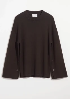 Fashion & Other Stories Button-Detailed Merino Sweater Dark Brown