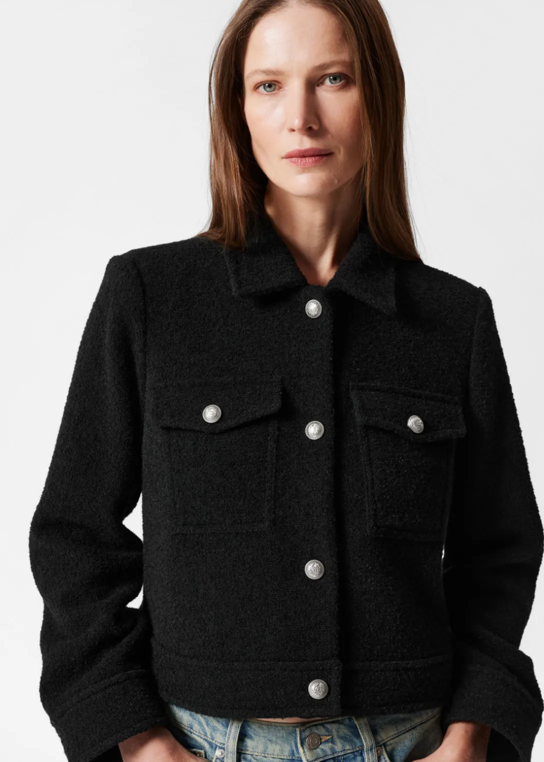 Hot & Other Stories Buttoned Bouclé Jacket Black
