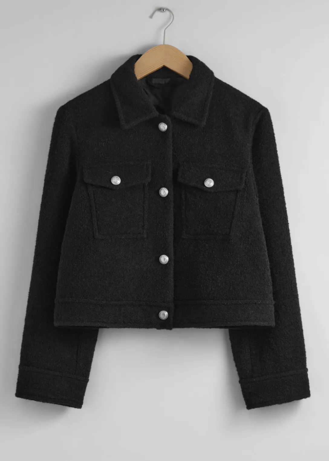 Hot & Other Stories Buttoned Bouclé Jacket Black
