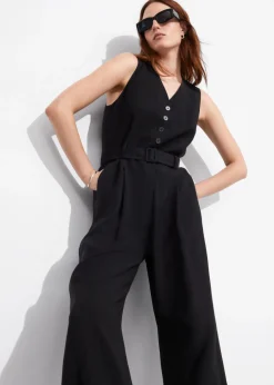 Store & Other Stories Buttoned Sleeveless Jumpsuit Black