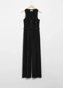 Store & Other Stories Buttoned Sleeveless Jumpsuit Black
