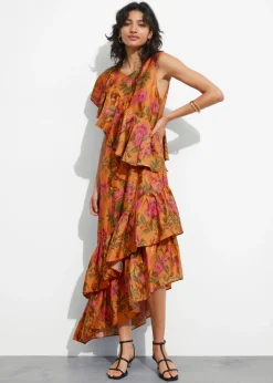 Best Sale & Other Stories Cascading Ruffle Midi Dress Orange Print