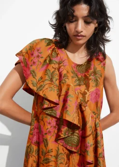Best Sale & Other Stories Cascading Ruffle Midi Dress Orange Print