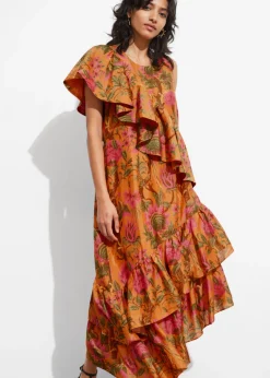 Best Sale & Other Stories Cascading Ruffle Midi Dress Orange Print