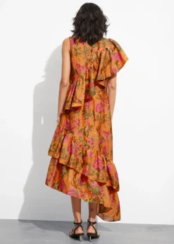 Best Sale & Other Stories Cascading Ruffle Midi Dress Orange Print