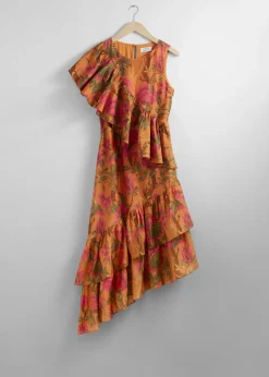 Best Sale & Other Stories Cascading Ruffle Midi Dress Orange Print