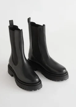 Sale & Other Stories Chunky Chelsea Leather Boots Black