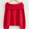 Fashion & Other Stories Chunky Off Shoulder Wool Sweater Red