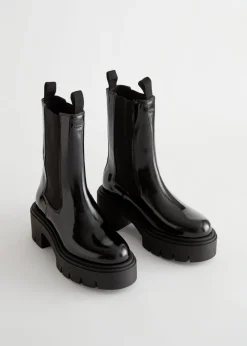 Online & Other Stories Chunky Platform Chelsea Leather Boots Black