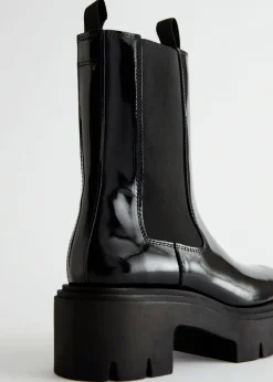 Online & Other Stories Chunky Platform Chelsea Leather Boots Black