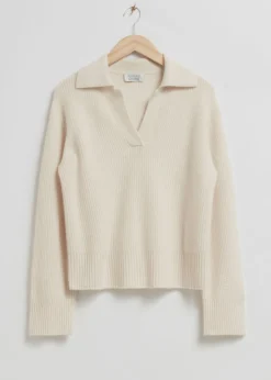 Discount & Other Stories Collared Cashmere Sweater Cream