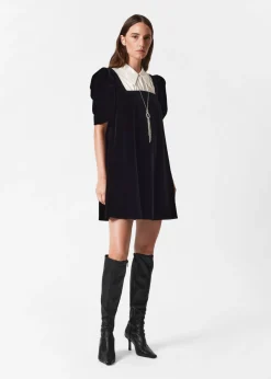 Discount & Other Stories Collared Velvet Mini Dress Black