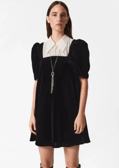 Discount & Other Stories Collared Velvet Mini Dress Black