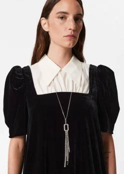 Discount & Other Stories Collared Velvet Mini Dress Black