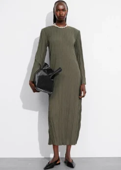 Store & Other Stories Crinkled Midi Dress Khaki