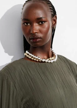 Store & Other Stories Crinkled Midi Dress Khaki