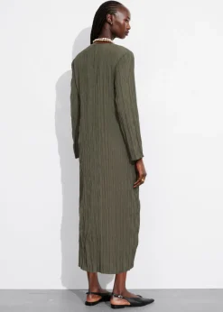 Store & Other Stories Crinkled Midi Dress Khaki