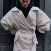 Outlet & Other Stories Crinkle-Effect Trench Coat Beige