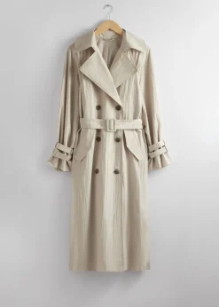 Outlet & Other Stories Crinkle-Effect Trench Coat Beige