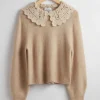 Discount & Other Stories Crochet Collar Knit Sweater Beige