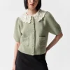 Outlet & Other Stories Crochet-Collar Knit Cardigan Khaki