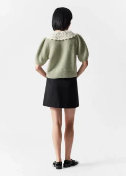 Outlet & Other Stories Crochet-Collar Knit Cardigan Khaki