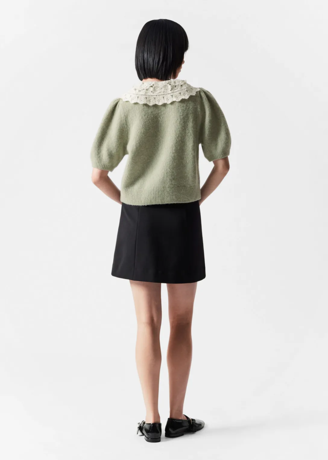 Outlet & Other Stories Crochet-Collar Knit Cardigan Khaki