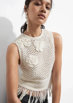 Discount & Other Stories Crocheted Fringe Tank Top Cream