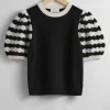 Best & Other Stories Crocheted Puff Sleeve Sweater Black/White