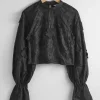 New & Other Stories Cropped Floral-Appliqué Blouse