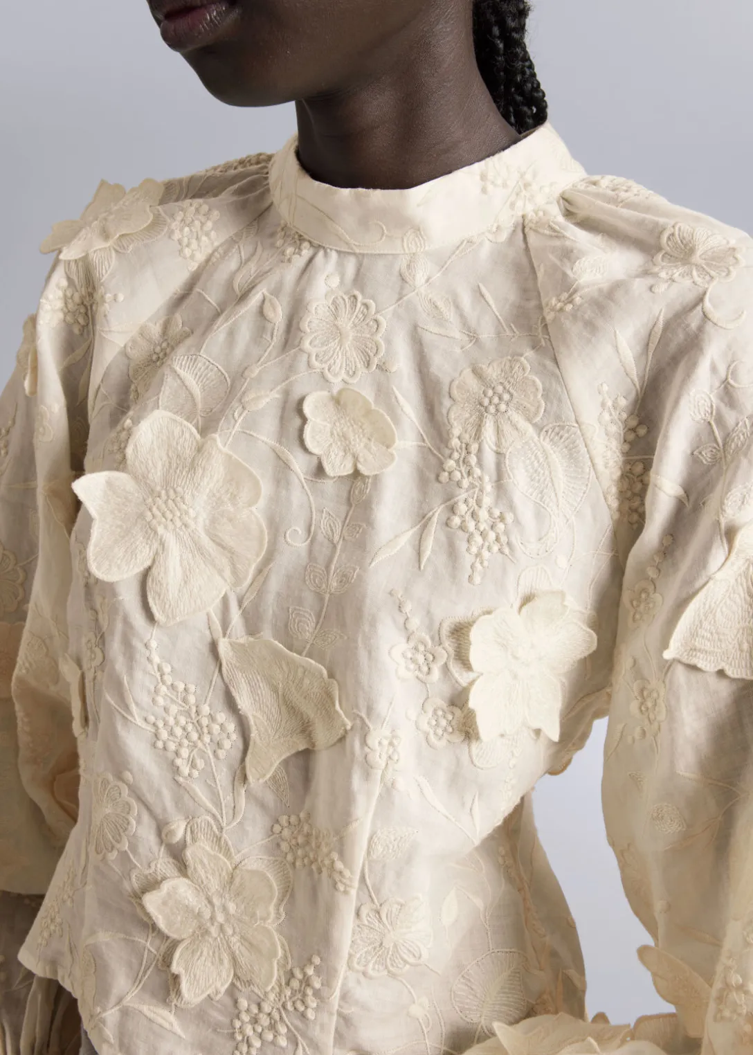 New & Other Stories Cropped Floral-Appliqué Blouse